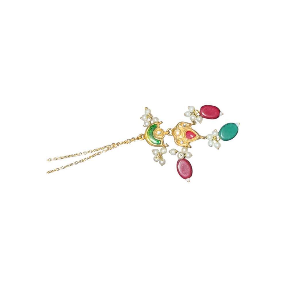 Vintage Afghan Gold Tone Pendant Necklace with Colored Accents